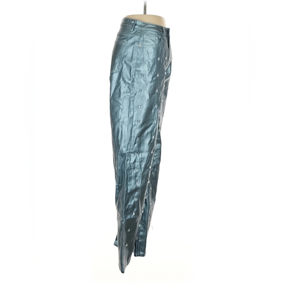 PrettyLittleThing Metallic Teal Wide Leg Jeans Size 6 - Picture 4 of 7